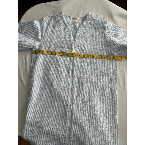 Miss Elaine Embroidered Seersucker Full Zip Robe Womens Size Small Blue NWT - Picture 6 of 8
